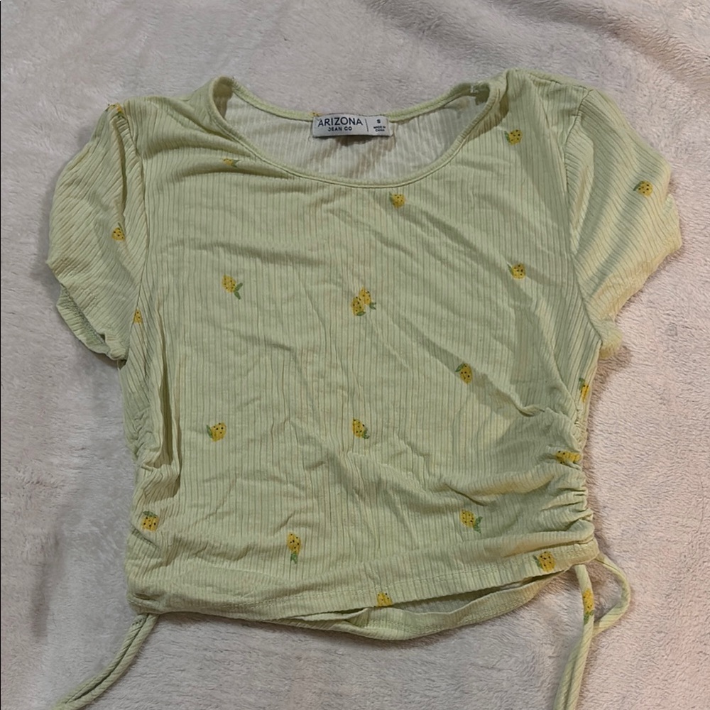 Arizona Jean Company Green Ruched Tie Front T-Shirt